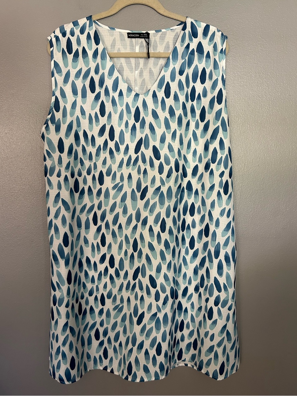 NWOT NoraCora White Blue Watercolor Raindrop Print Shift Dress Women’s XXL